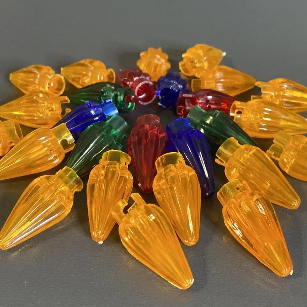 25 Vintage Christmas String Light Bulb Covers Reflector Cone Ribbed Fluted